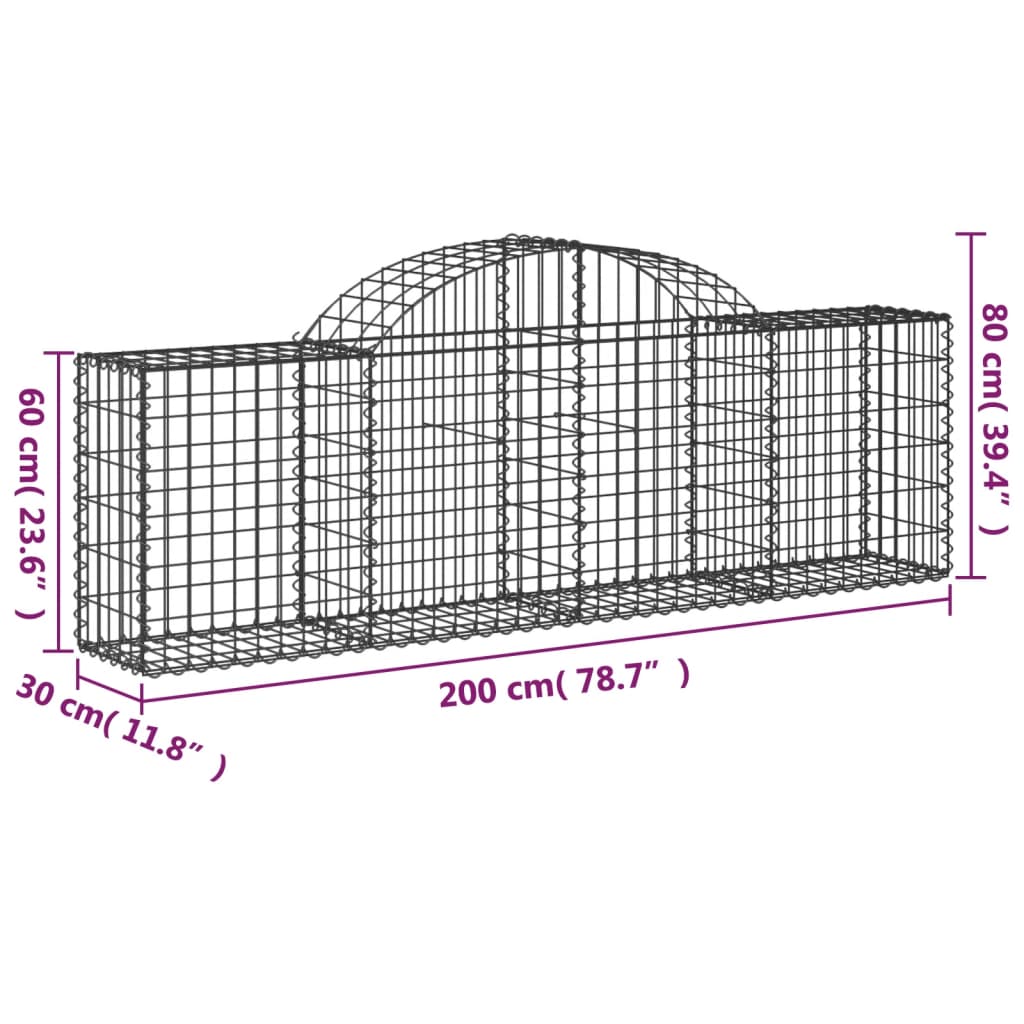 Coșuri gabion arcuite 2 buc, 200x30x60/80 cm, fier galvanizat