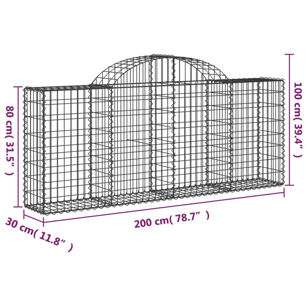 Coșuri gabion arcuite 2 buc, 200x30x80/100cm, fier galvanizat