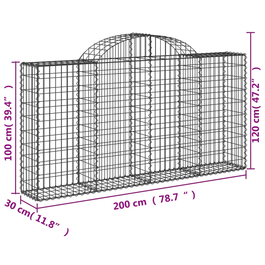 Coșuri gabion arcuite 2 buc, 200x30x100/120 cm fier galvanizat