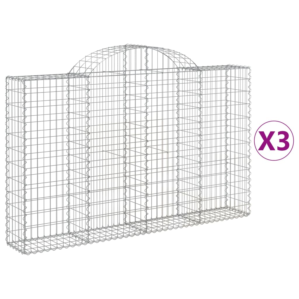 Coșuri gabion arcuite 3 buc, 200x30x120/140 cm, fier galvanizat