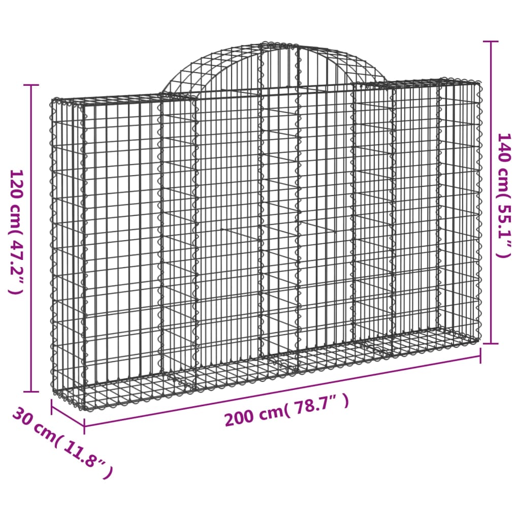 Coșuri gabion arcuite 3 buc, 200x30x120/140 cm, fier galvanizat