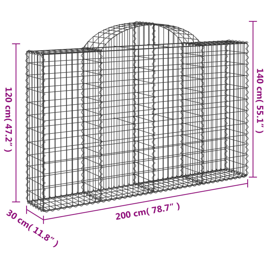 Coșuri gabion arcuite 4 buc, 200x30x120/140 cm, fier galvanizat