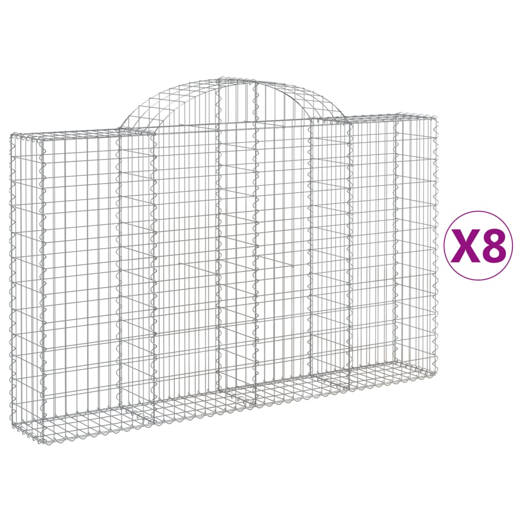 Coșuri gabion arcuite 8 buc, 200x30x120/140 cm, fier galvanizat