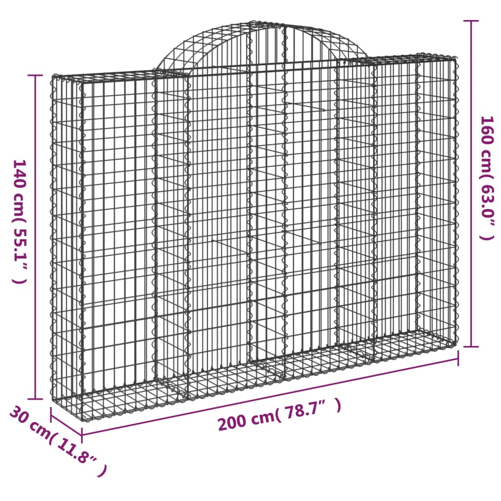 Coșuri gabion arcuite 2 buc, 200x30x140/160cm, fier galvanizat