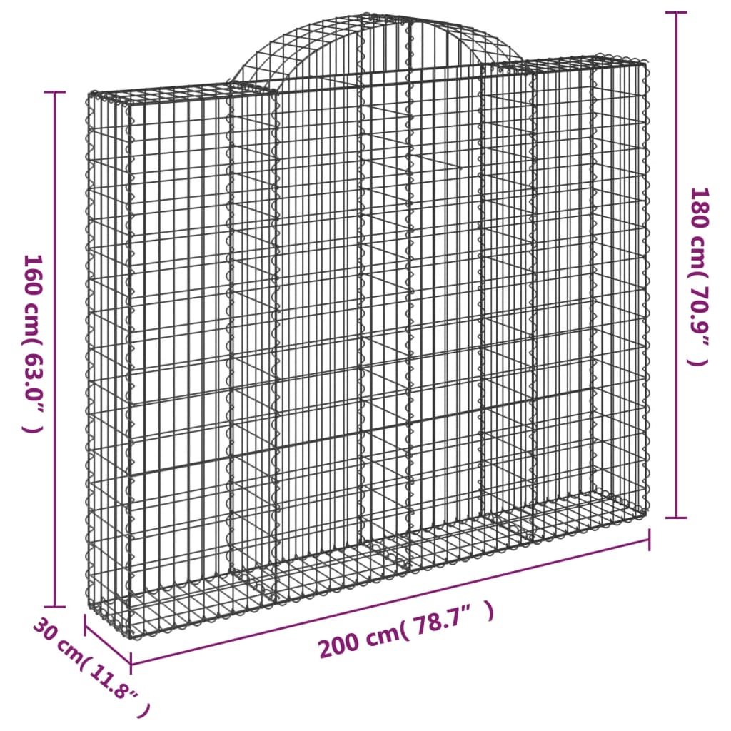 Coșuri gabion arcuite 7 buc, 200x30x160/180 cm, fier galvanizat