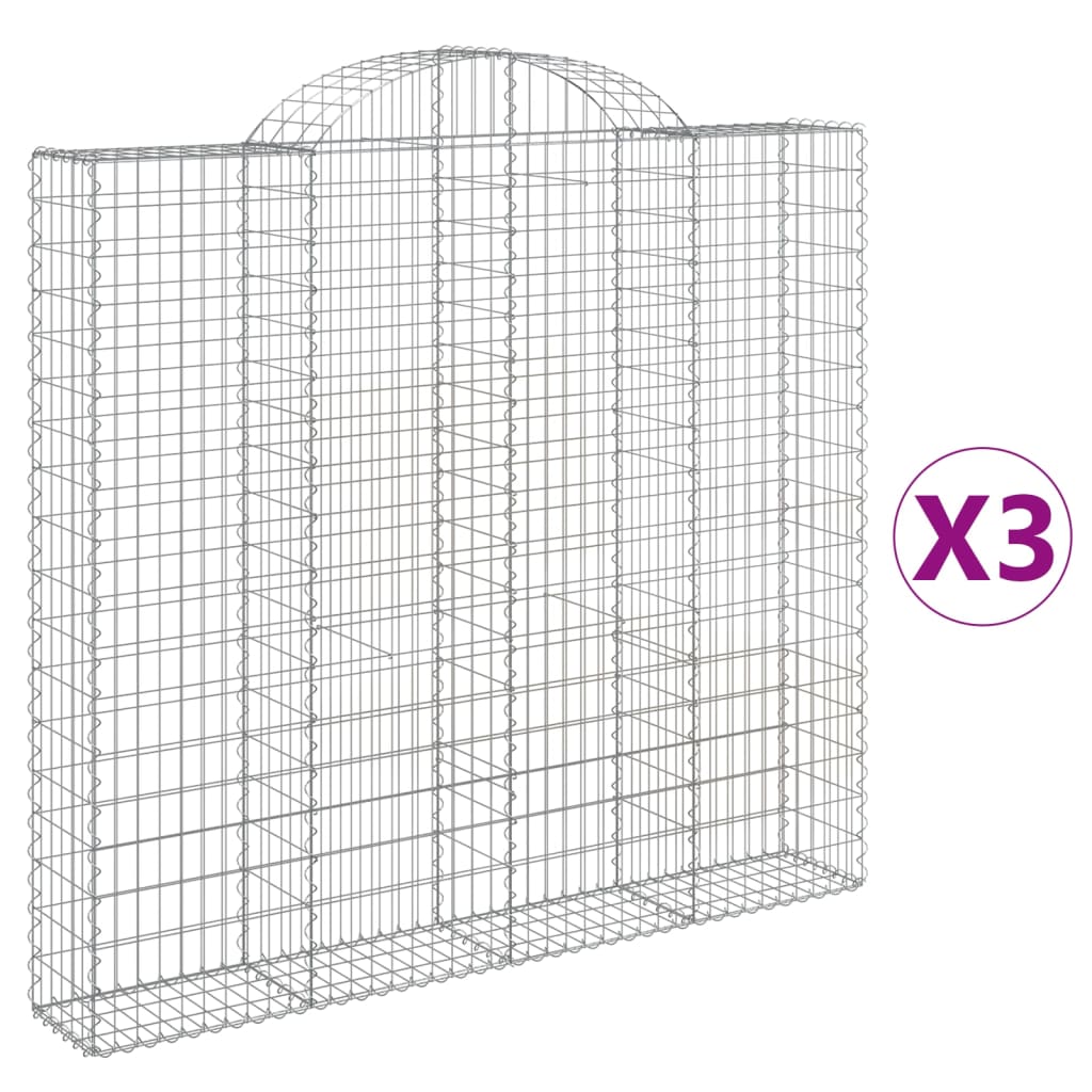 Coșuri gabion arcuite 3 buc, 200x30x180/200cm, fier galvanizat