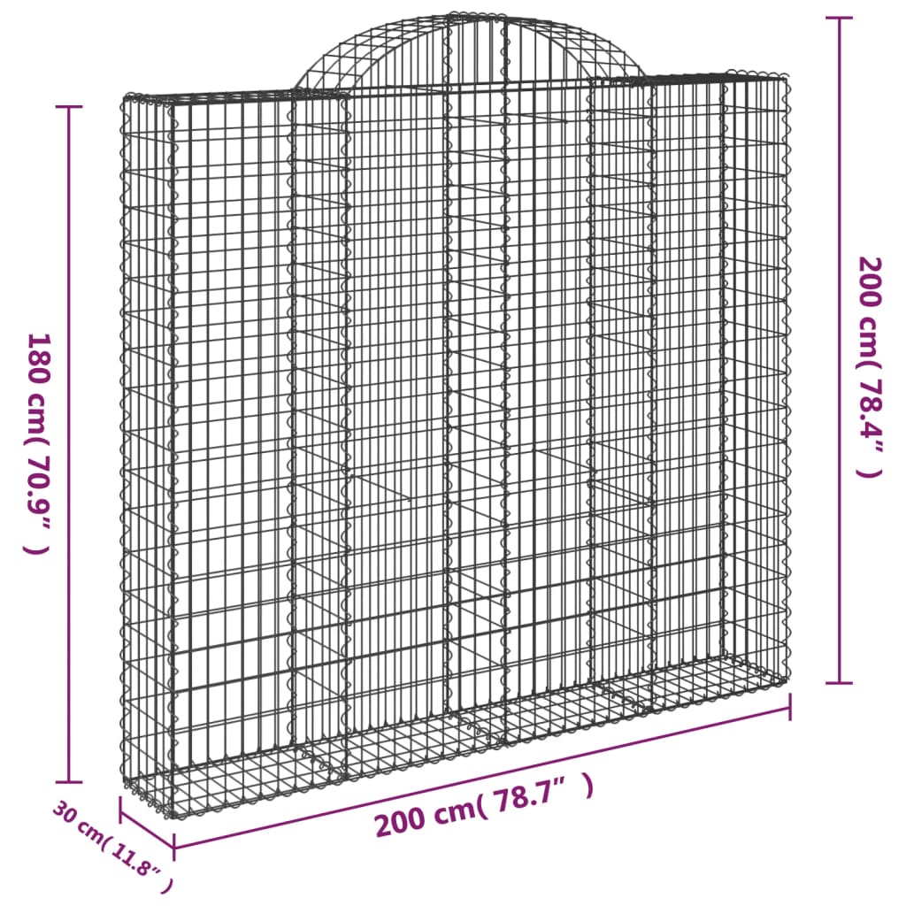 Coșuri gabion arcuite 6 buc, 200x30x180/200cm, fier galvanizat