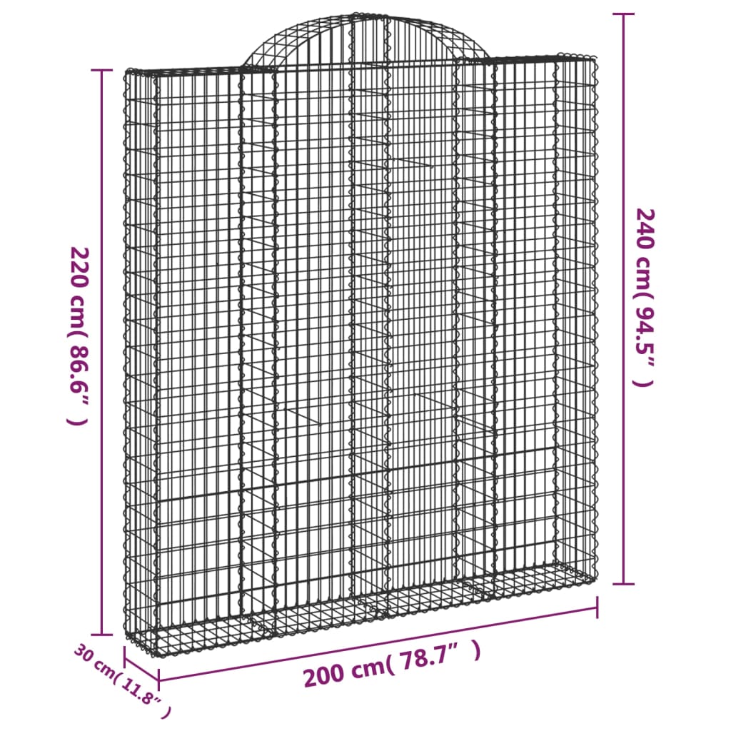 Coșuri gabion arcuite, 2 buc 200x30x220/240cm, fier galvanizat