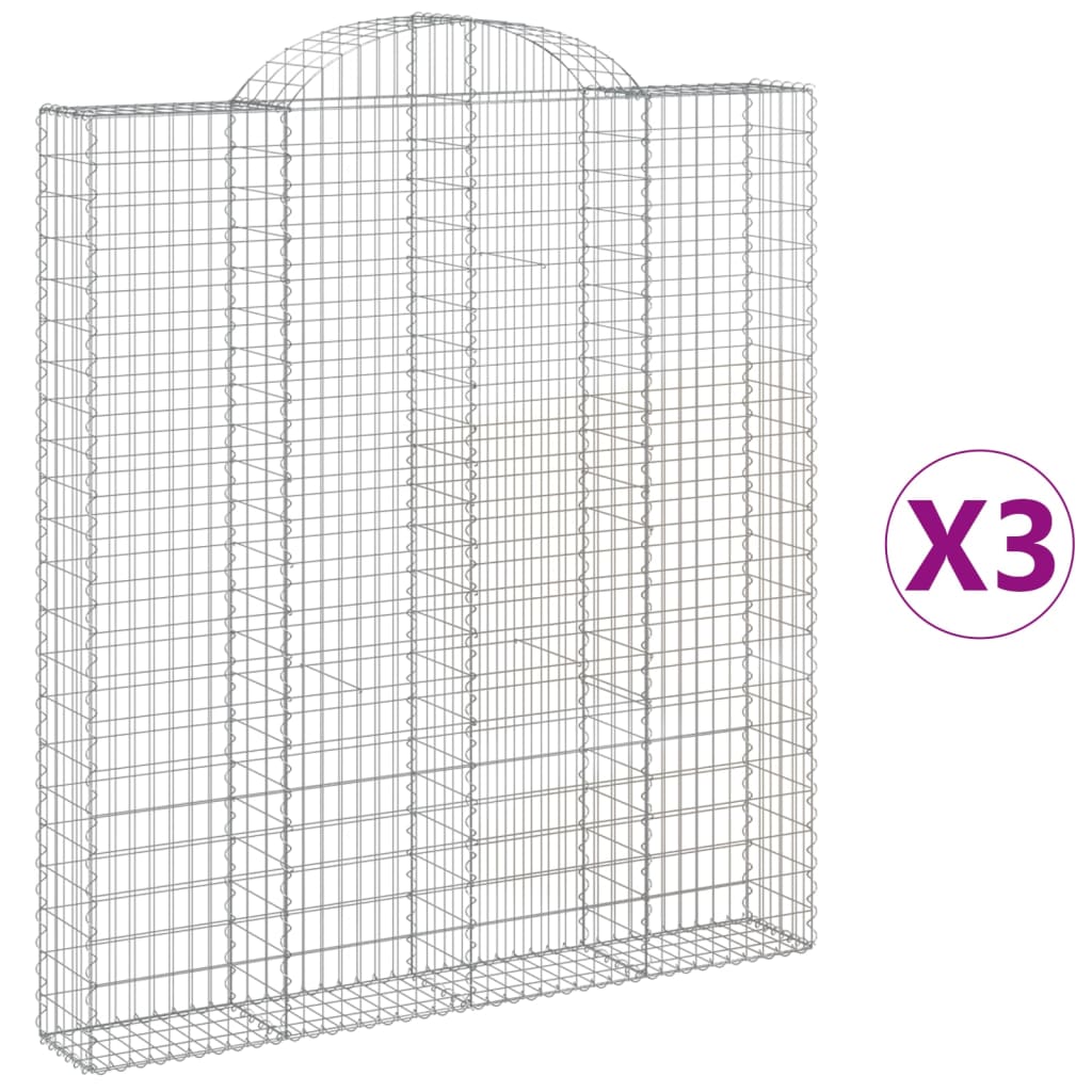 Coșuri gabion arcuite,3 buc., 200x30x220/240cm, fier galvanizat