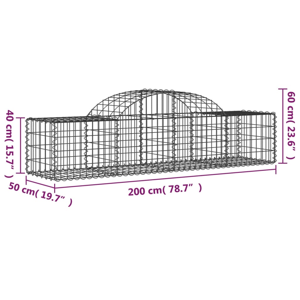 Coșuri gabion arcuite 2 buc, 200x50x40/60 cm, fier galvanizat