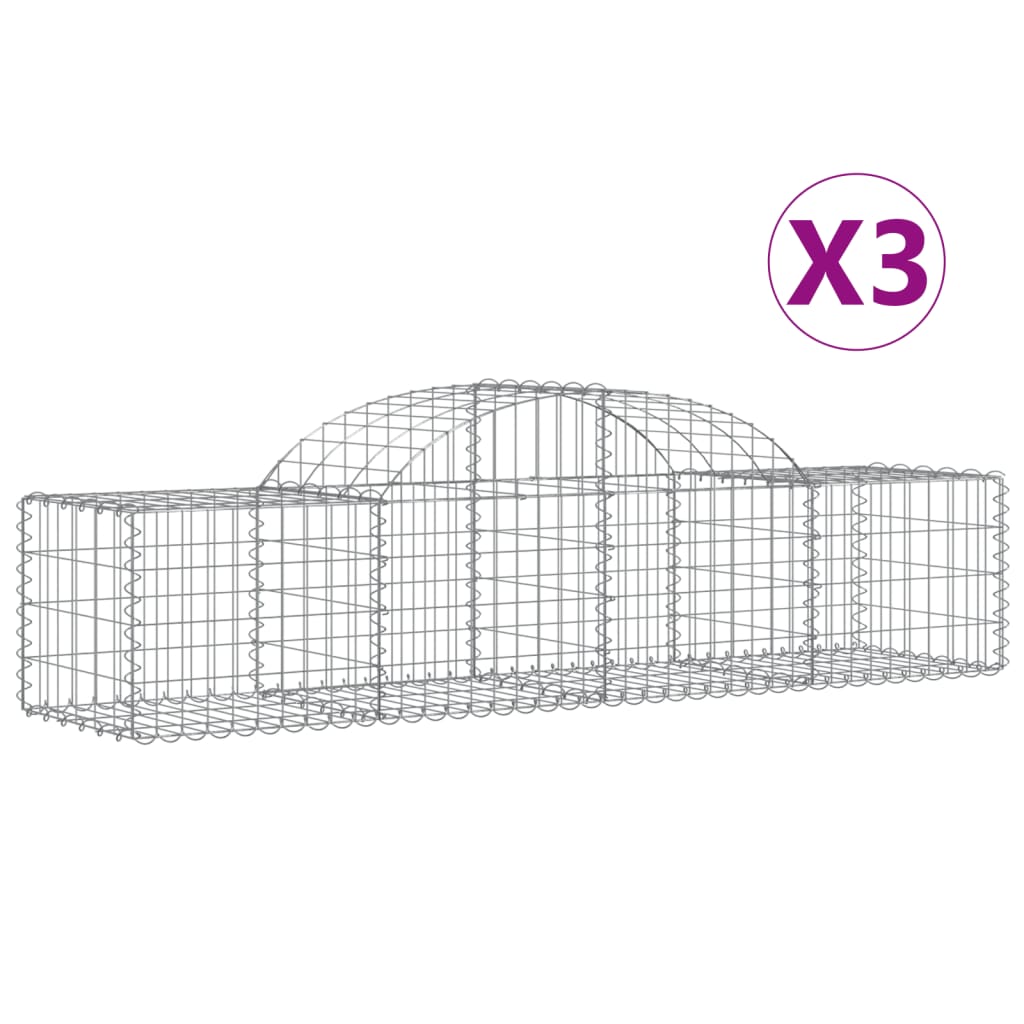 Coșuri gabion arcuite 3 buc, 200x50x40/60 cm, fier galvanizat