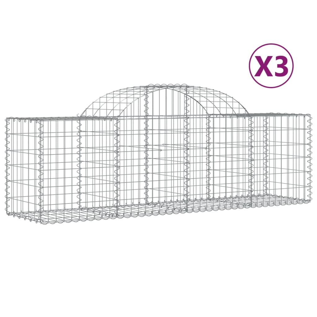 Coșuri gabion arcuite 3 buc, 200x50x60/80 cm, fier galvanizat