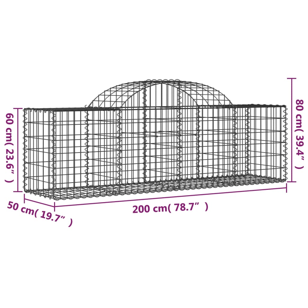 Coșuri gabion arcuite 3 buc, 200x50x60/80 cm, fier galvanizat