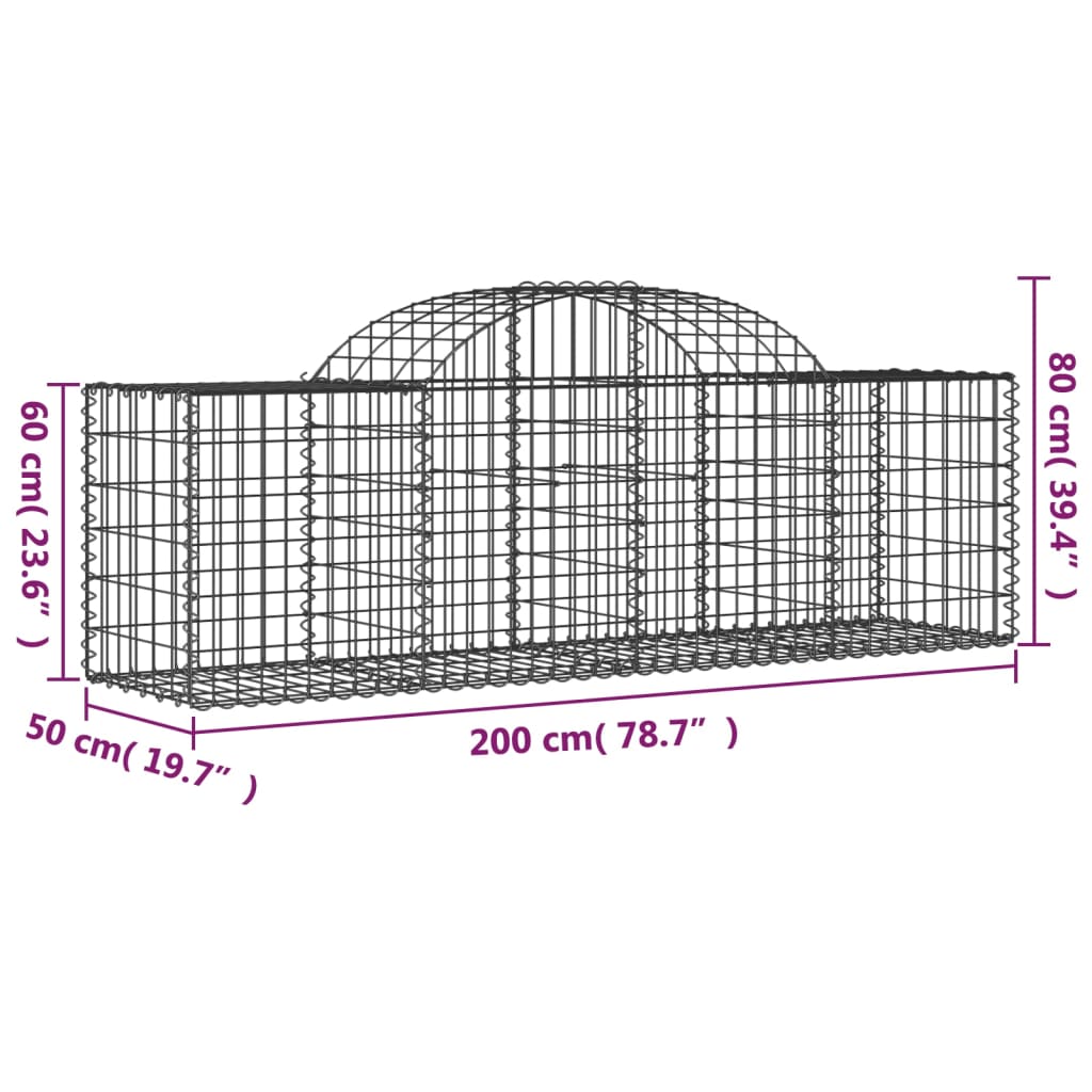 Coșuri gabion arcuite 7 buc, 200x50x60/80 cm, fier galvanizat