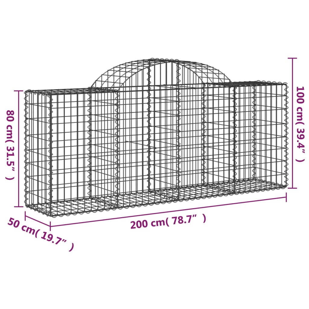 Coșuri gabion arcuite 2 buc, 200x50x80/100 cm, fier galvanizat