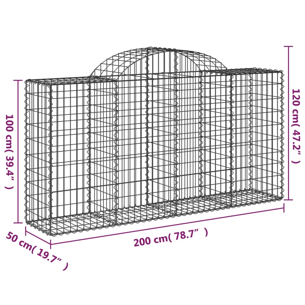 Coșuri gabion arcuite 2 buc, 200x50x100/120 cm fier galvanizat