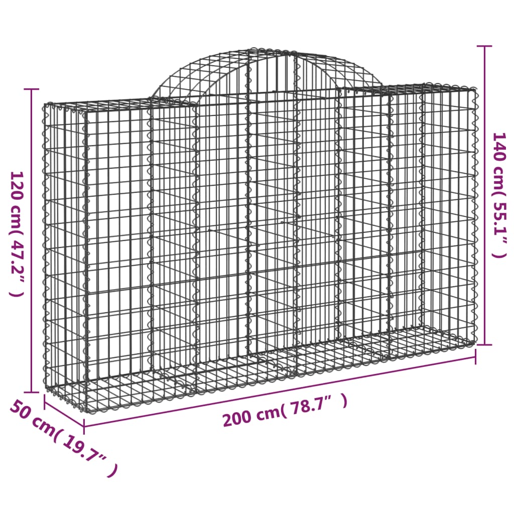 Coșuri gabion arcuite 2 buc, 200x50x120/140 cm, fier galvanizat