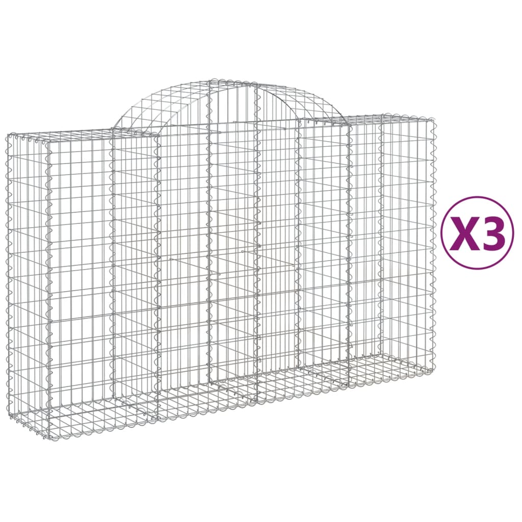 Coșuri gabion arcuite 3 buc, 200x50x120/140 cm, fier galvanizat