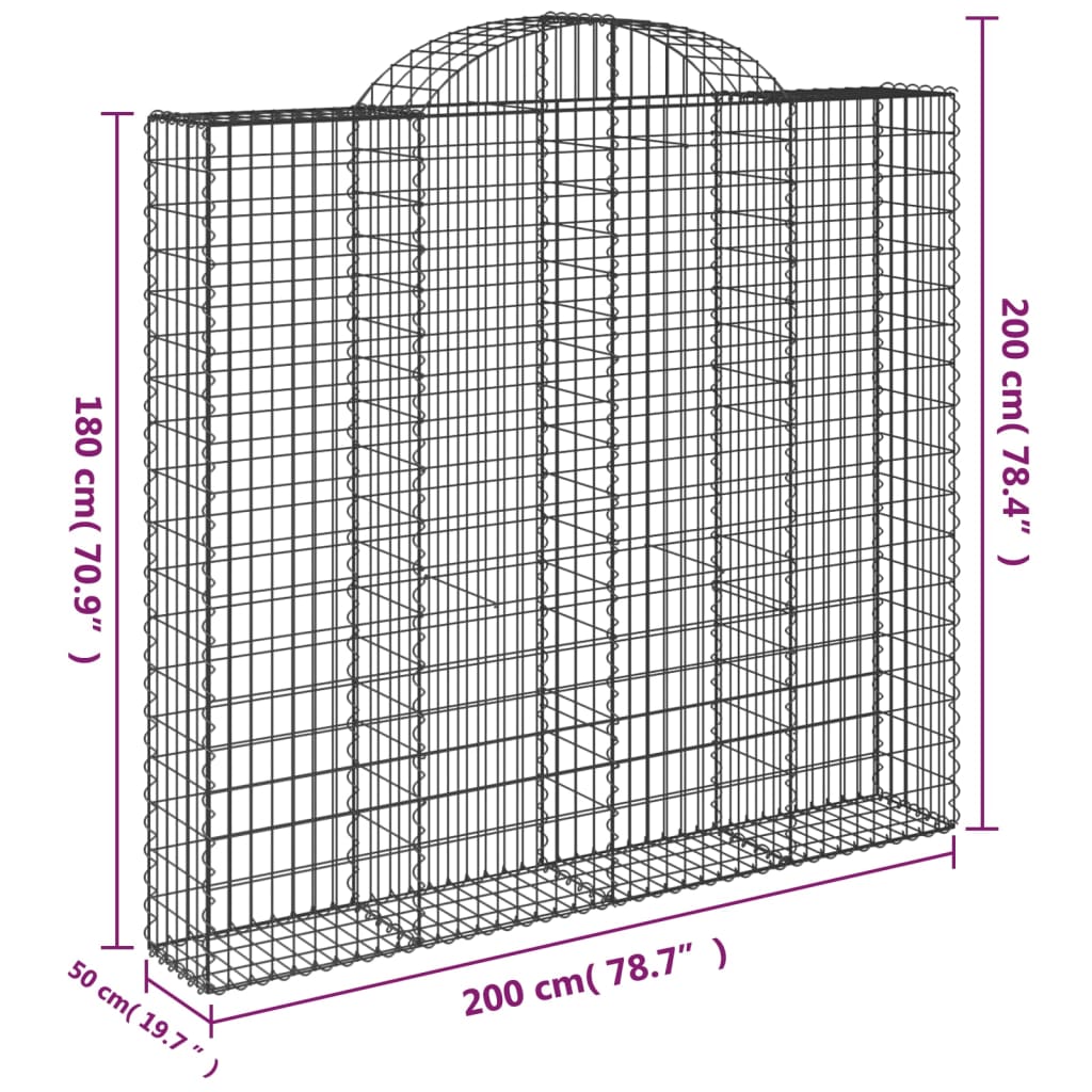 Coșuri gabion arcuite 2 buc, 200x50x180/200 cm, fier galvanizat