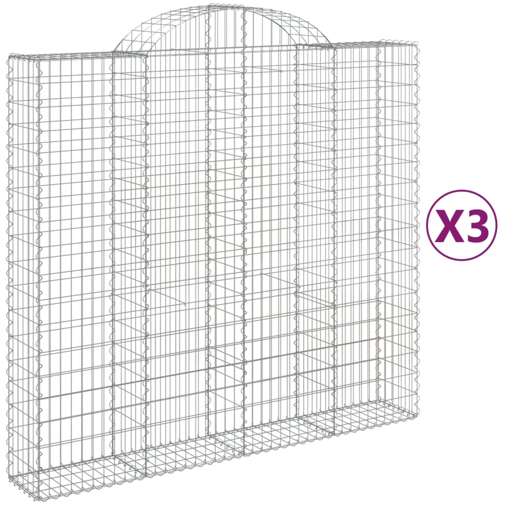 Coșuri gabion arcuite 3 buc, 200x50x180/200 cm, fier galvanizat