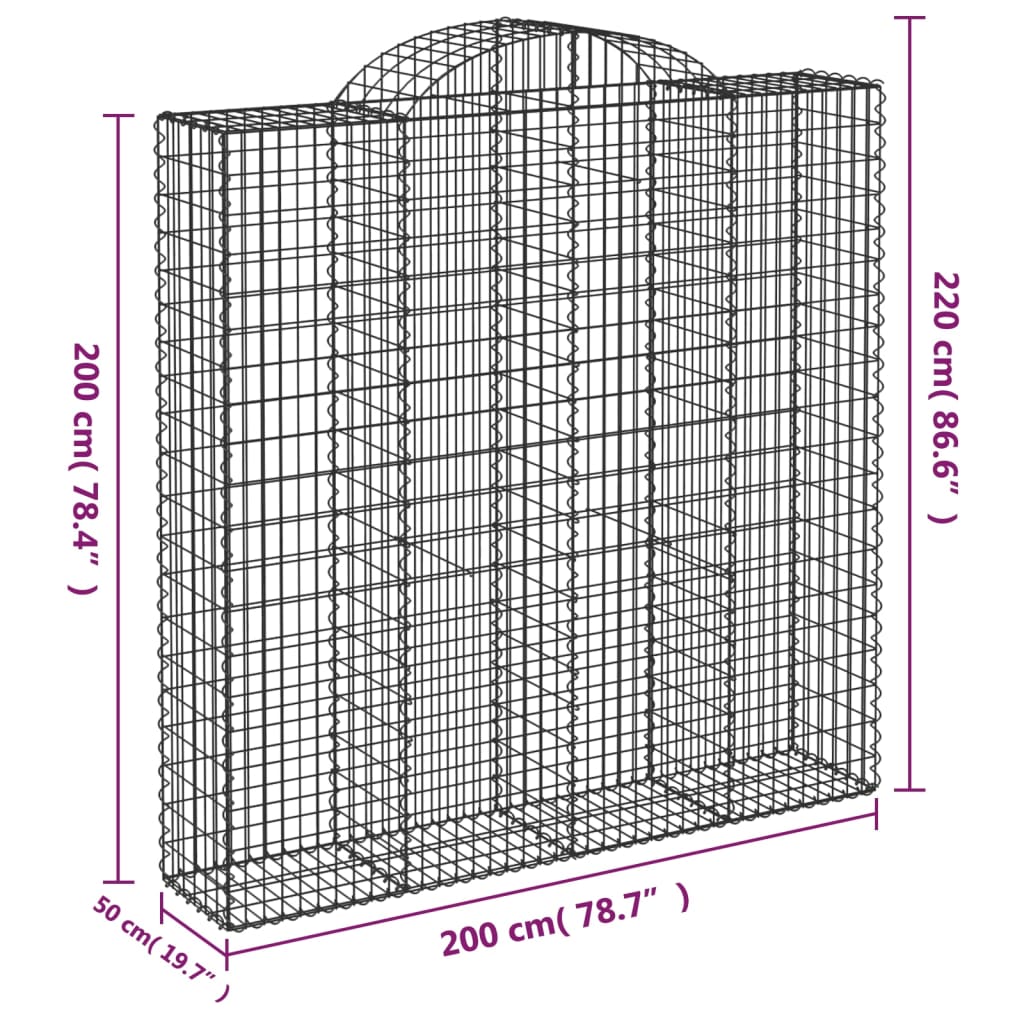 Coșuri gabion arcuite, 2 buc 200x50x200/220 cm, fier galvanizat