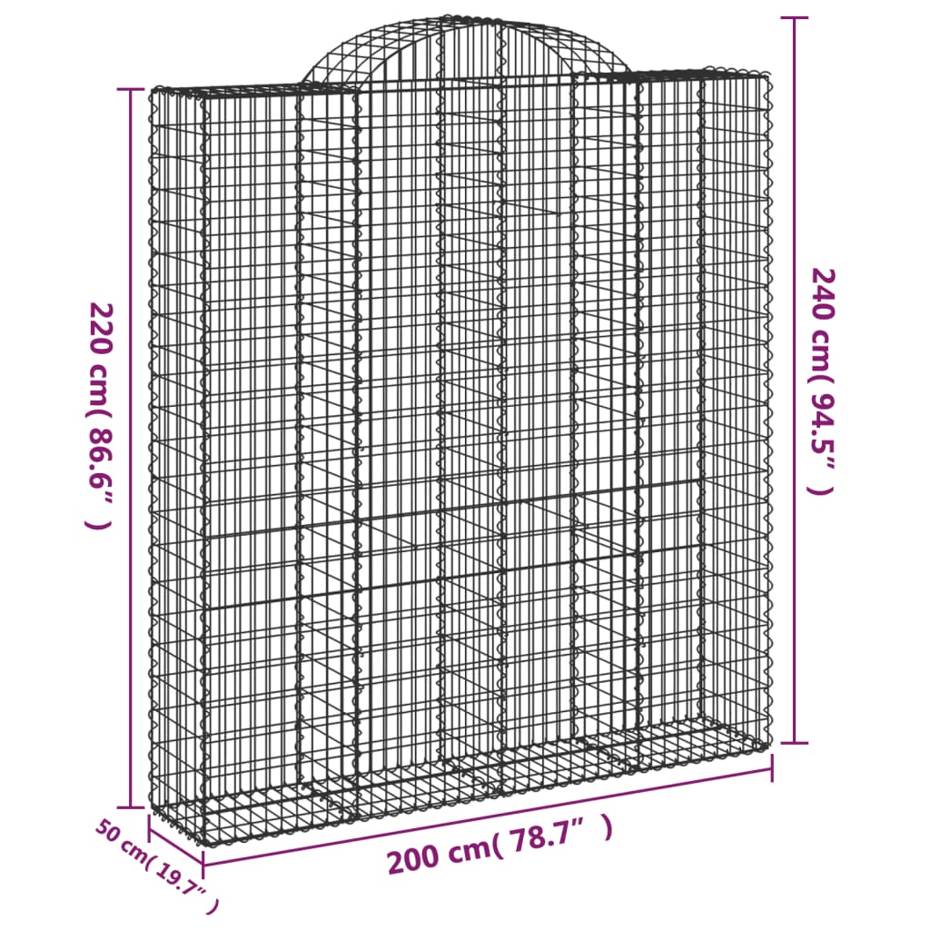 Coșuri gabion arcuite, 2 buc, 200x50x220/240cm, fier galvanizat