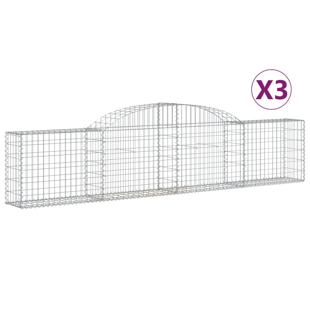 Coșuri gabion arcuite, 3 buc., 300x30x60/80 cm, fier galvanizat