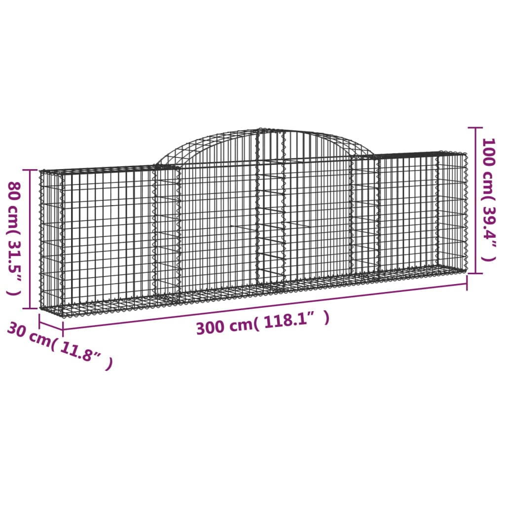 Coșuri gabion arcuite 2 buc., 300x30x80/100 cm, fier galvanizat