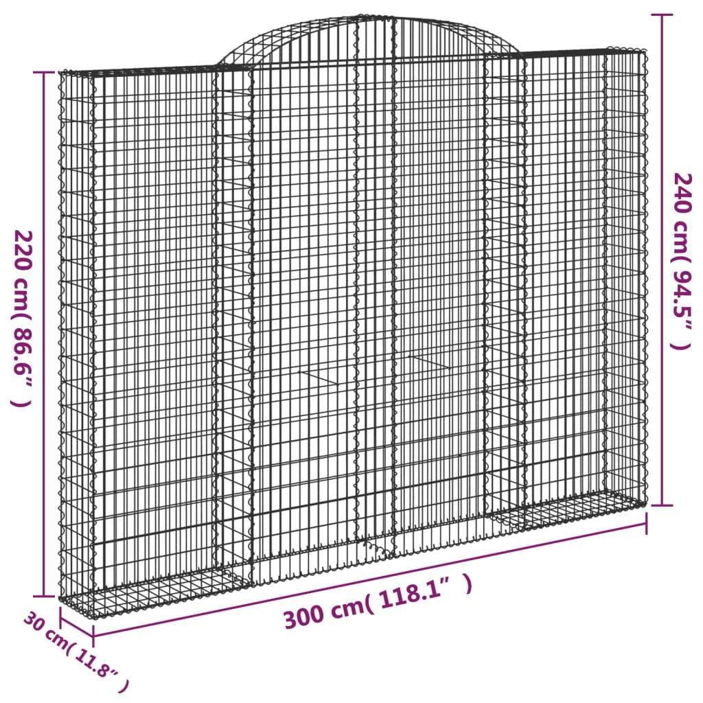 Coșuri gabion arcuite 2 buc. 300x30x220/240 cm fier galvanizat