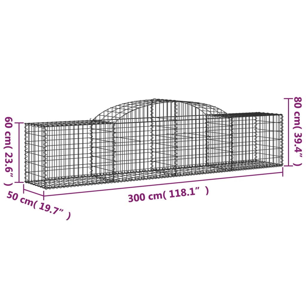 Coșuri gabion arcuite 2 buc, 300x50x60/80 cm, fier galvanizat