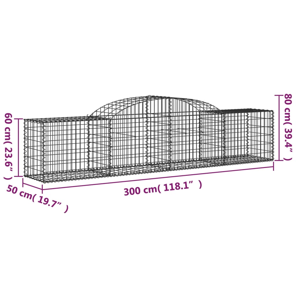 Coșuri gabion arcuite 3 buc, 300x50x60/80 cm, fier galvanizat