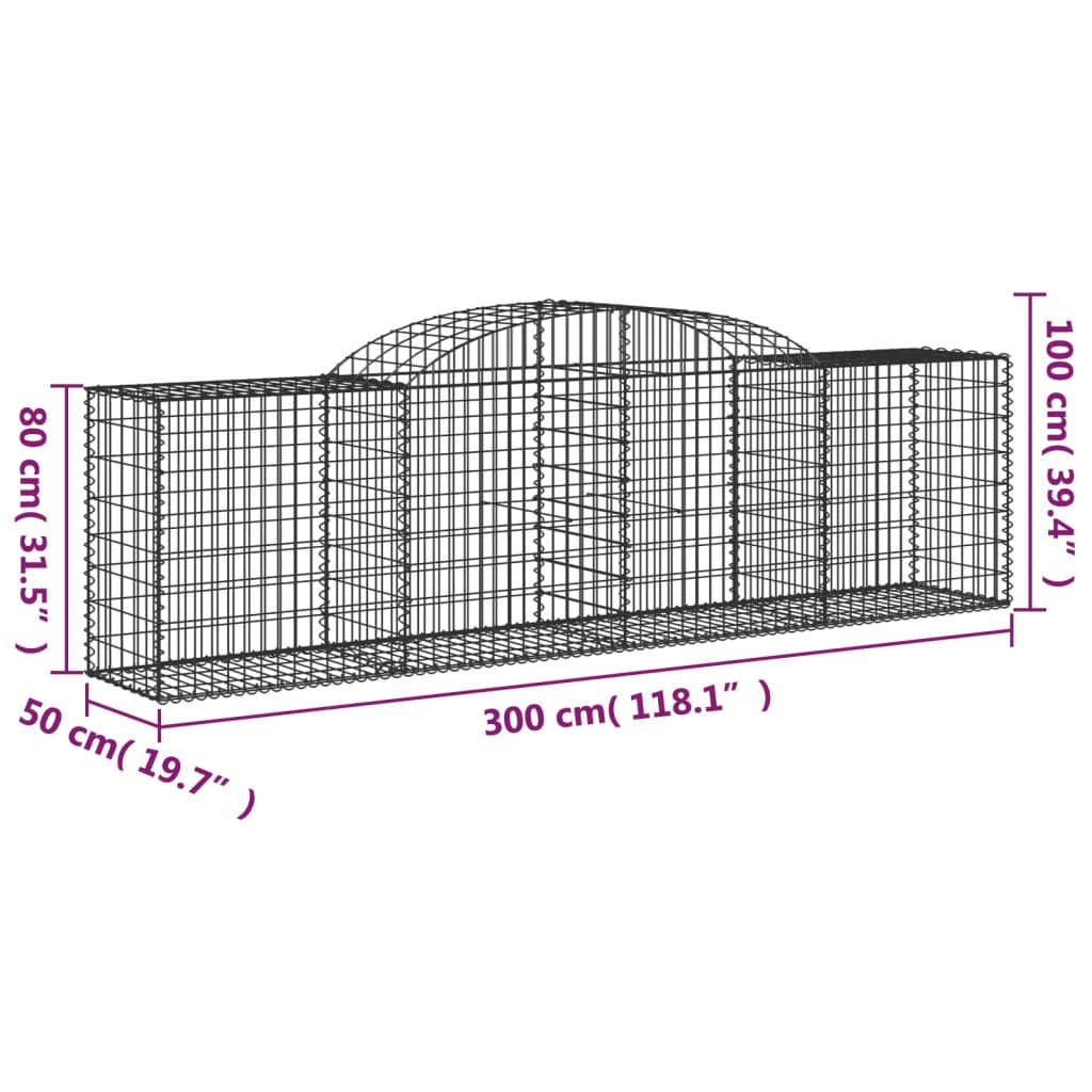 Coșuri gabion arcuite 3 buc, 300x50x80/100 cm, fier galvanizat