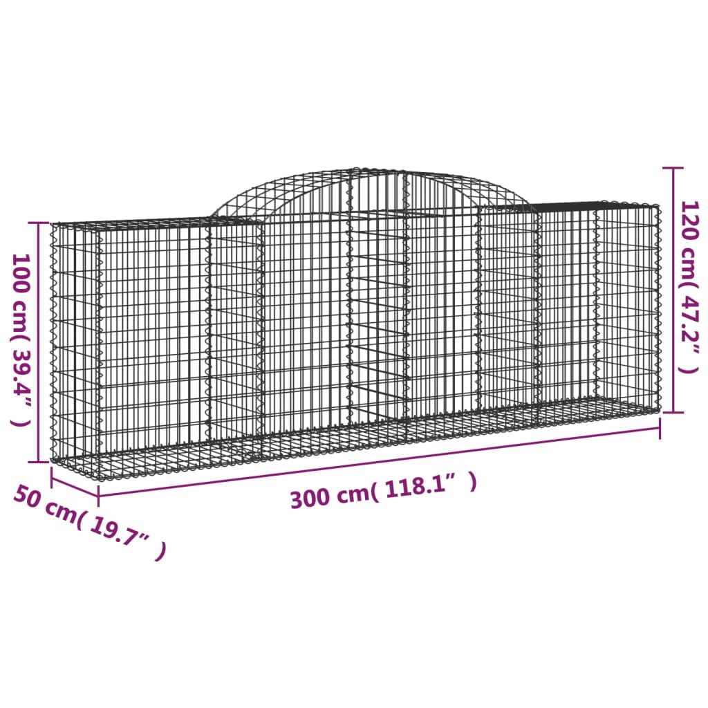 Coșuri gabion arcuite 2 buc, 300x50x100/120 cm fier galvanizat