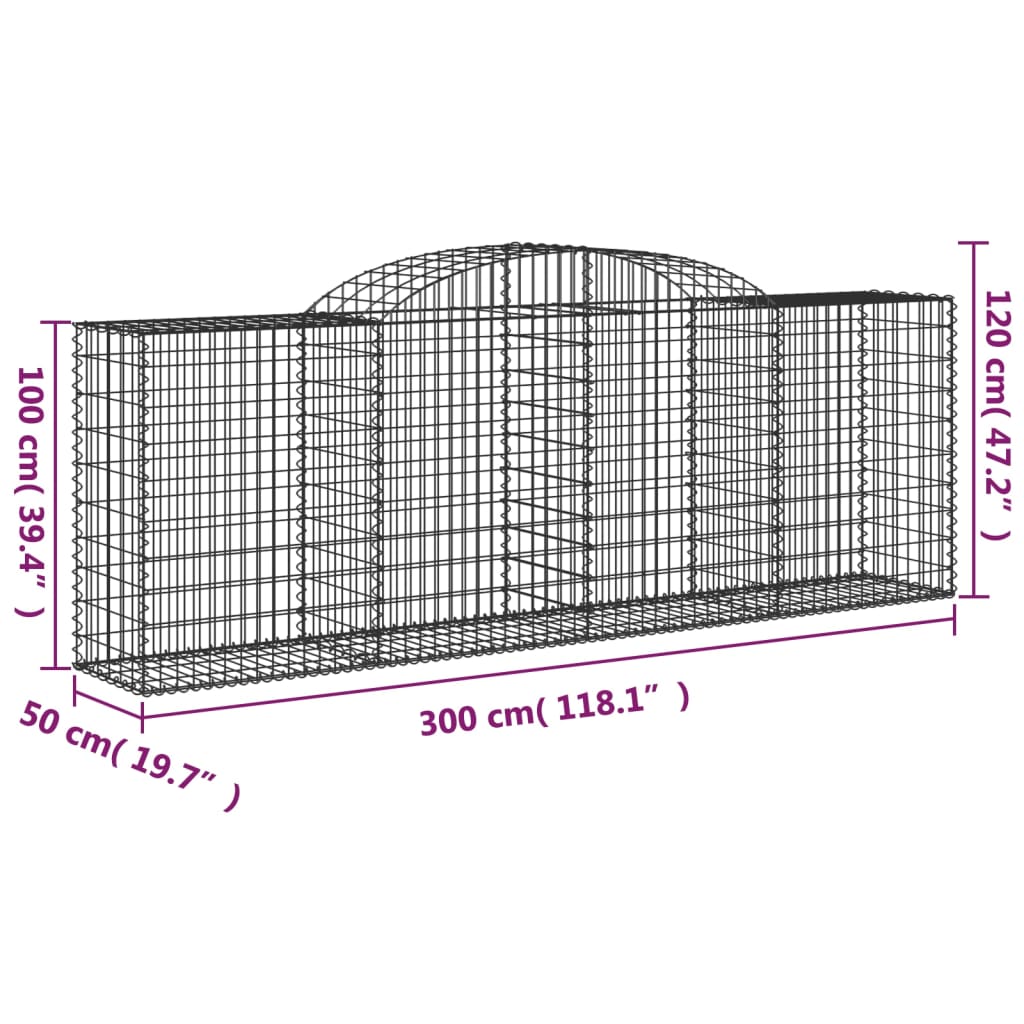 Coșuri gabion arcuite 3 buc, 300x50x100/120 cm fier galvanizat