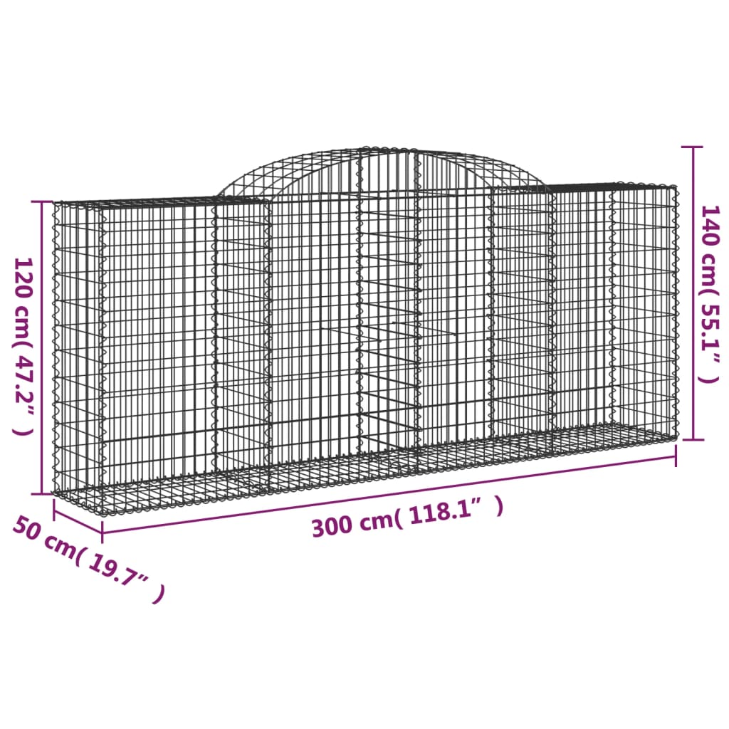 Coșuri gabion arcuite 2 buc. 300x50x120/140 cm, fier galvanizat