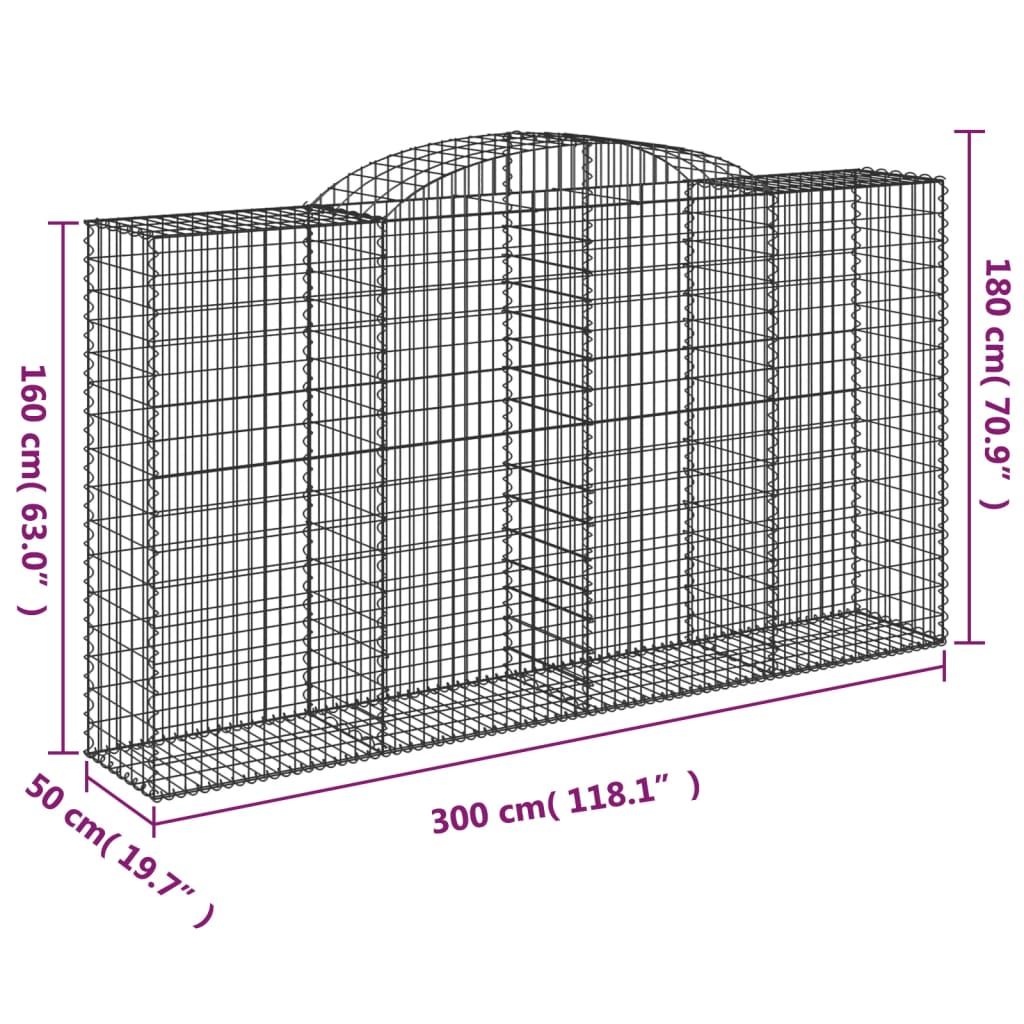 Coșuri gabion arcuite 4 buc, 300x50x160/180 cm, fier galvanizat