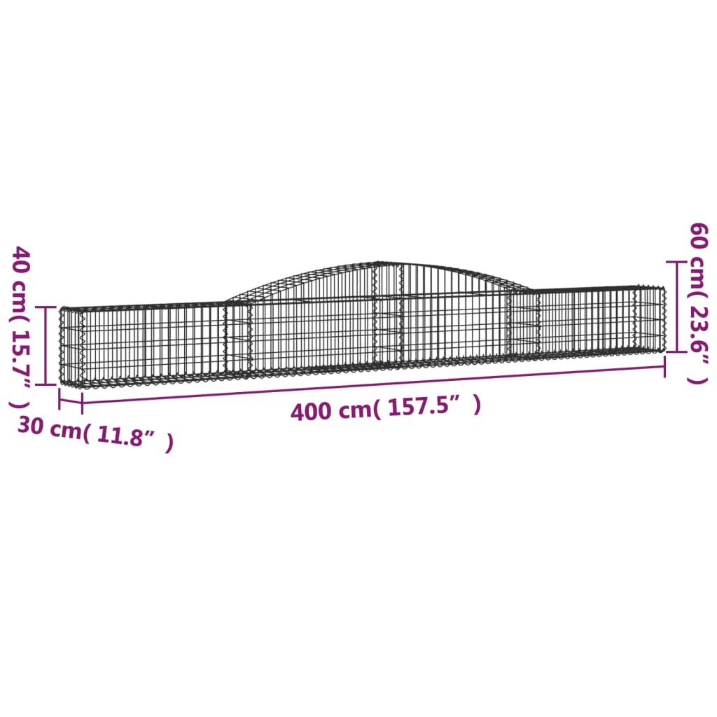 Coșuri gabion arcuite 2 buc, 400x30x40/60 cm, fier galvanizat