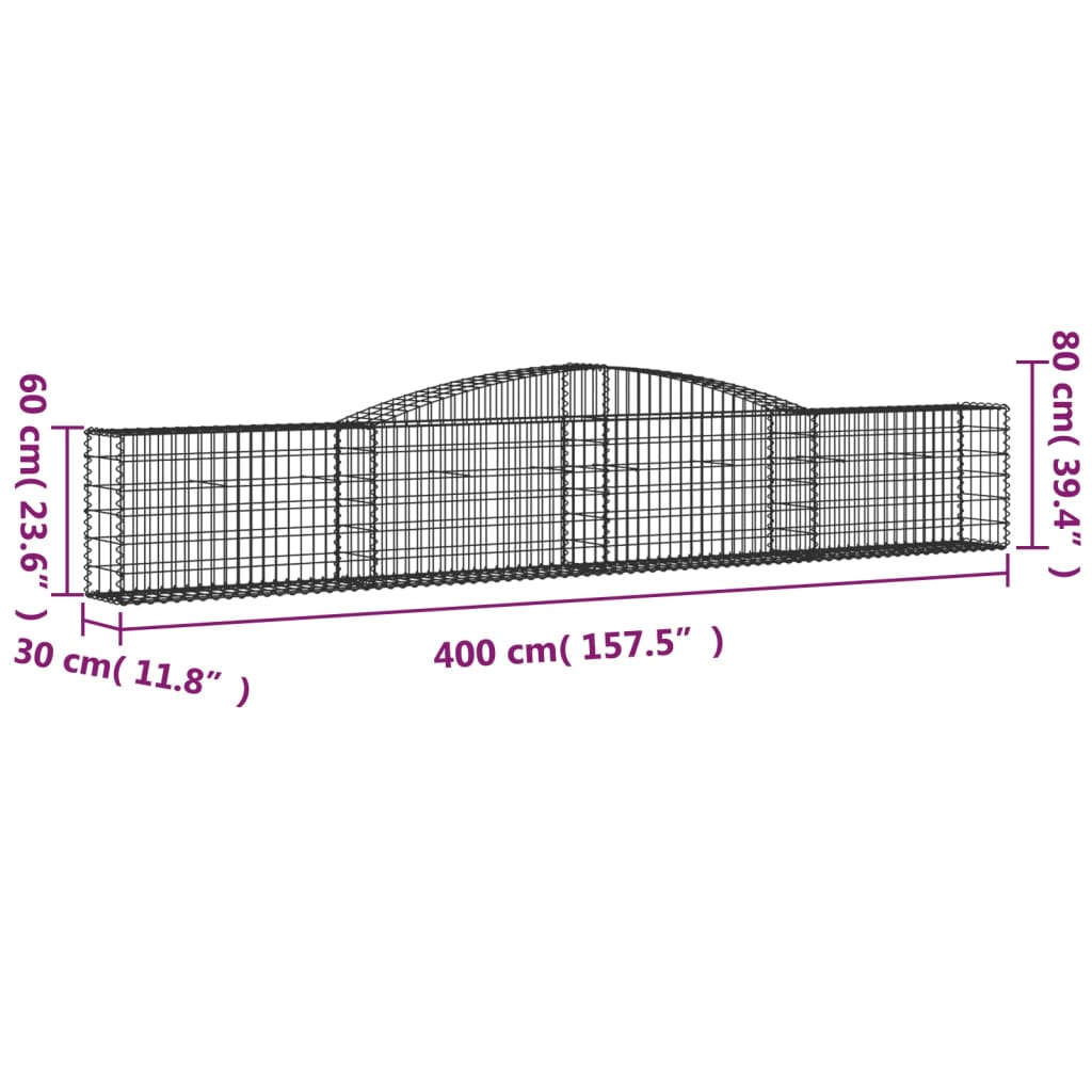 Coșuri gabion arcuite 2 buc, 400x30x60/80 cm, fier galvanizat