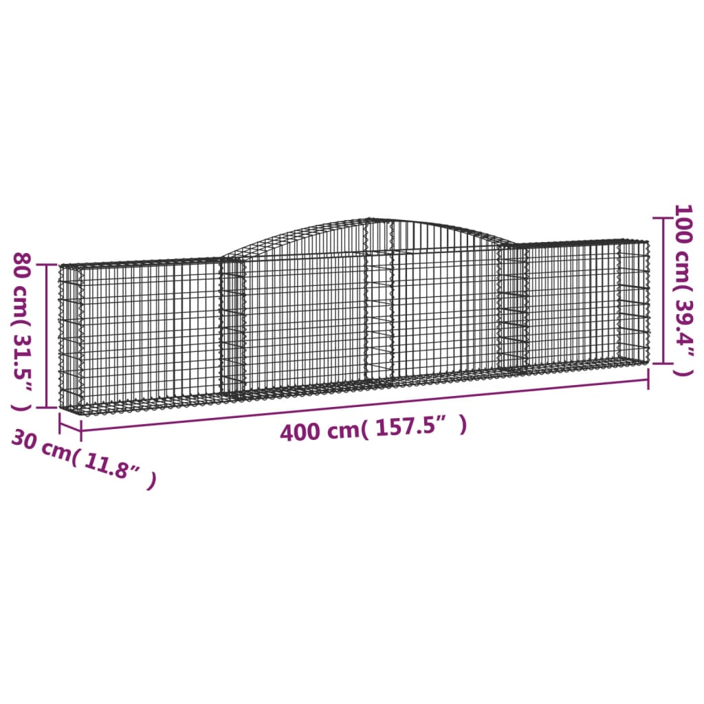 Coșuri gabion arcuite 4 buc, 400x30x80/100 cm, fier galvanizat