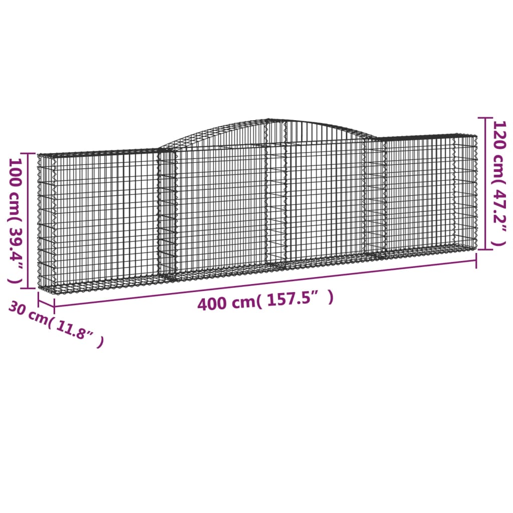 Coșuri gabion arcuite 3 buc, 400x30x100/120 cm fier galvanizat