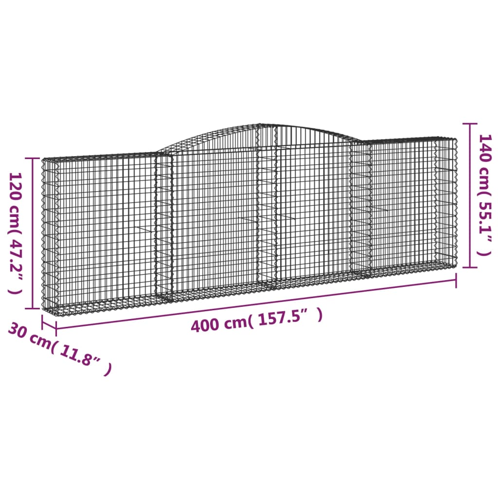 Coșuri gabion arcuite 2 buc. 400x30x120/140cm fier galvanizat