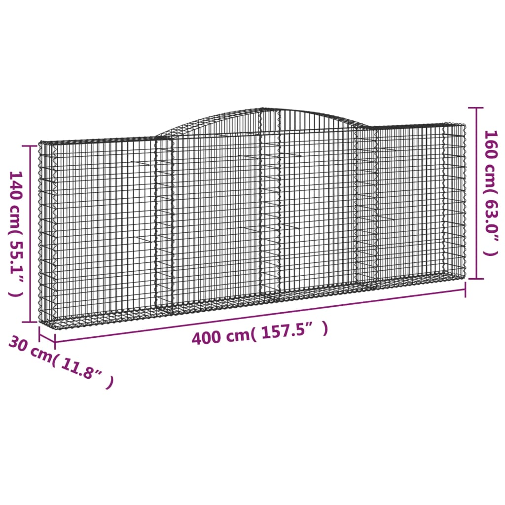 Coșuri gabion arcuite 2 buc, 400x30x140/160 cm, fier galvanizat