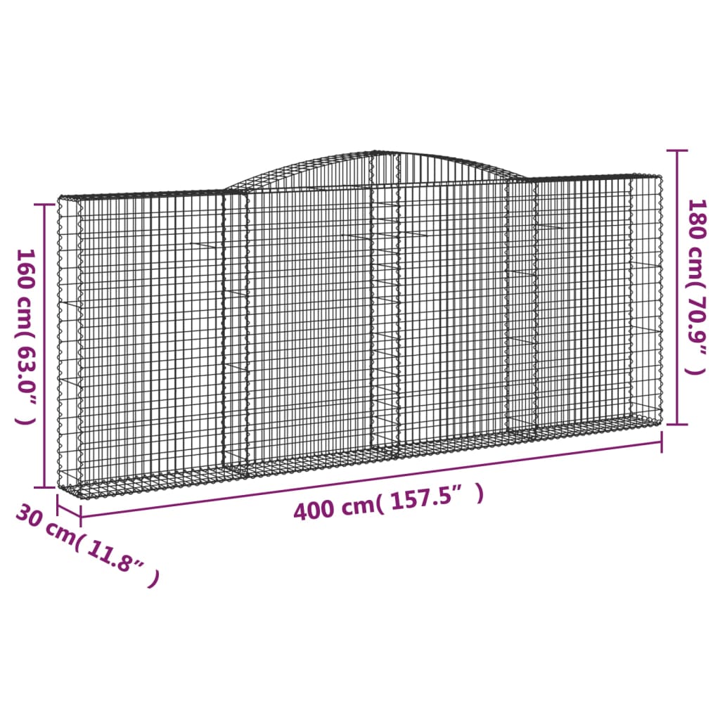 Coșuri gabion arcuite 2 buc. 400x30x160/180 cm fier galvanizat