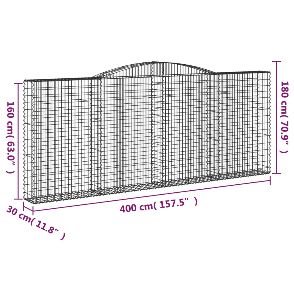 Coșuri gabion arcuite 3 buc. 400x30x160/180 cm fier galvanizat