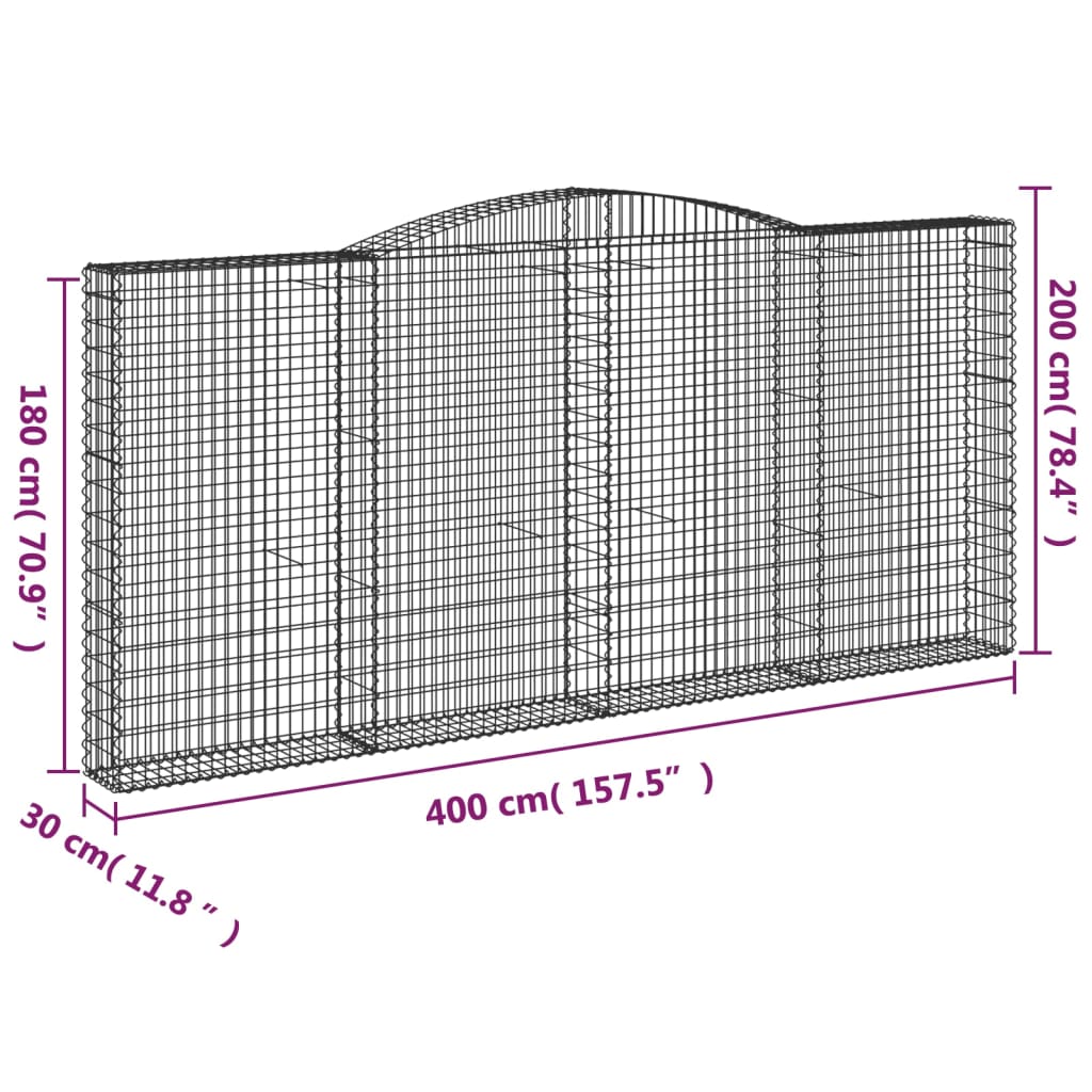 Coșuri gabion arcuite 2 buc, 400x30x180/200 cm, fier galvanizat