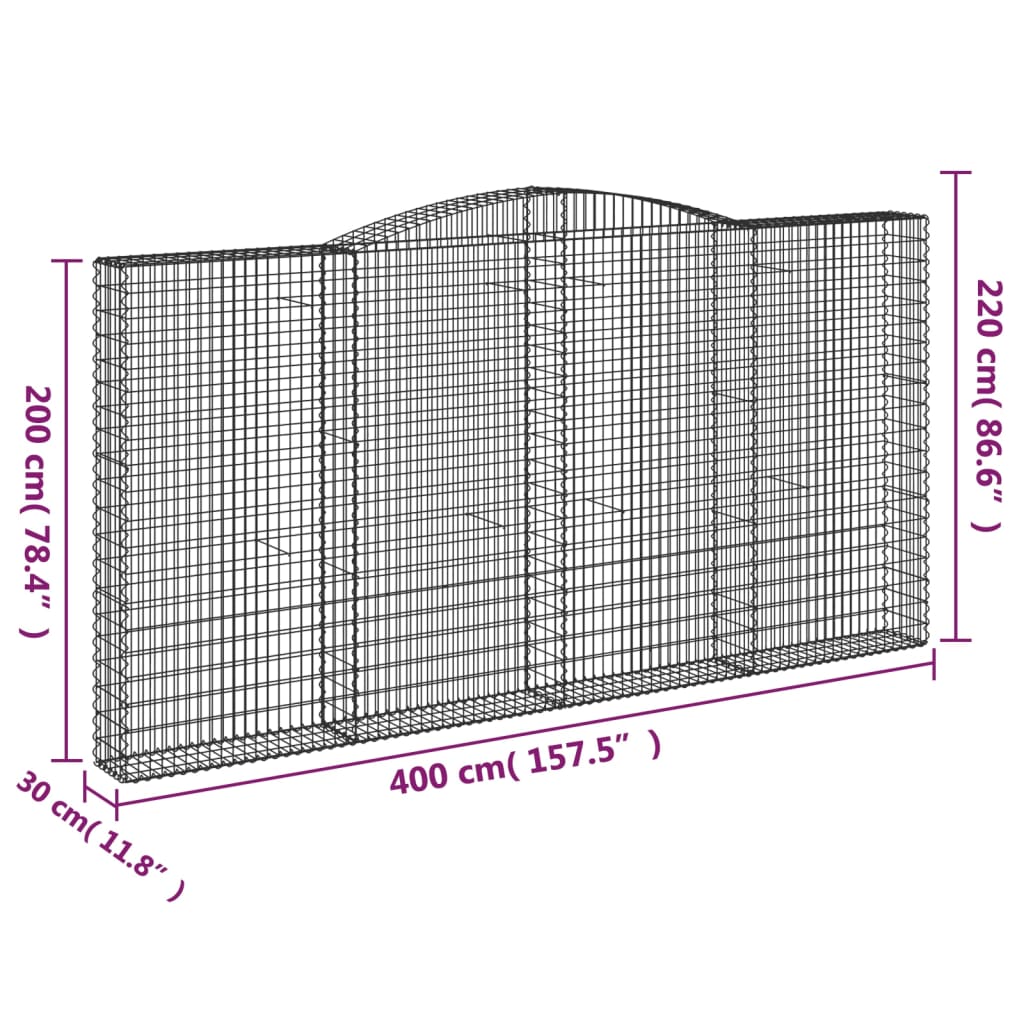 Coșuri gabion arcuite 2 buc. 400x30x200/220 cm fier galvanizat