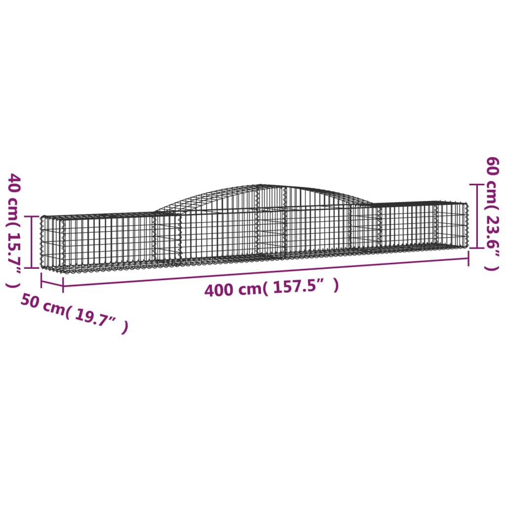 Coșuri gabion arcuite 2 buc, 400x50x40/60 cm, fier galvanizat