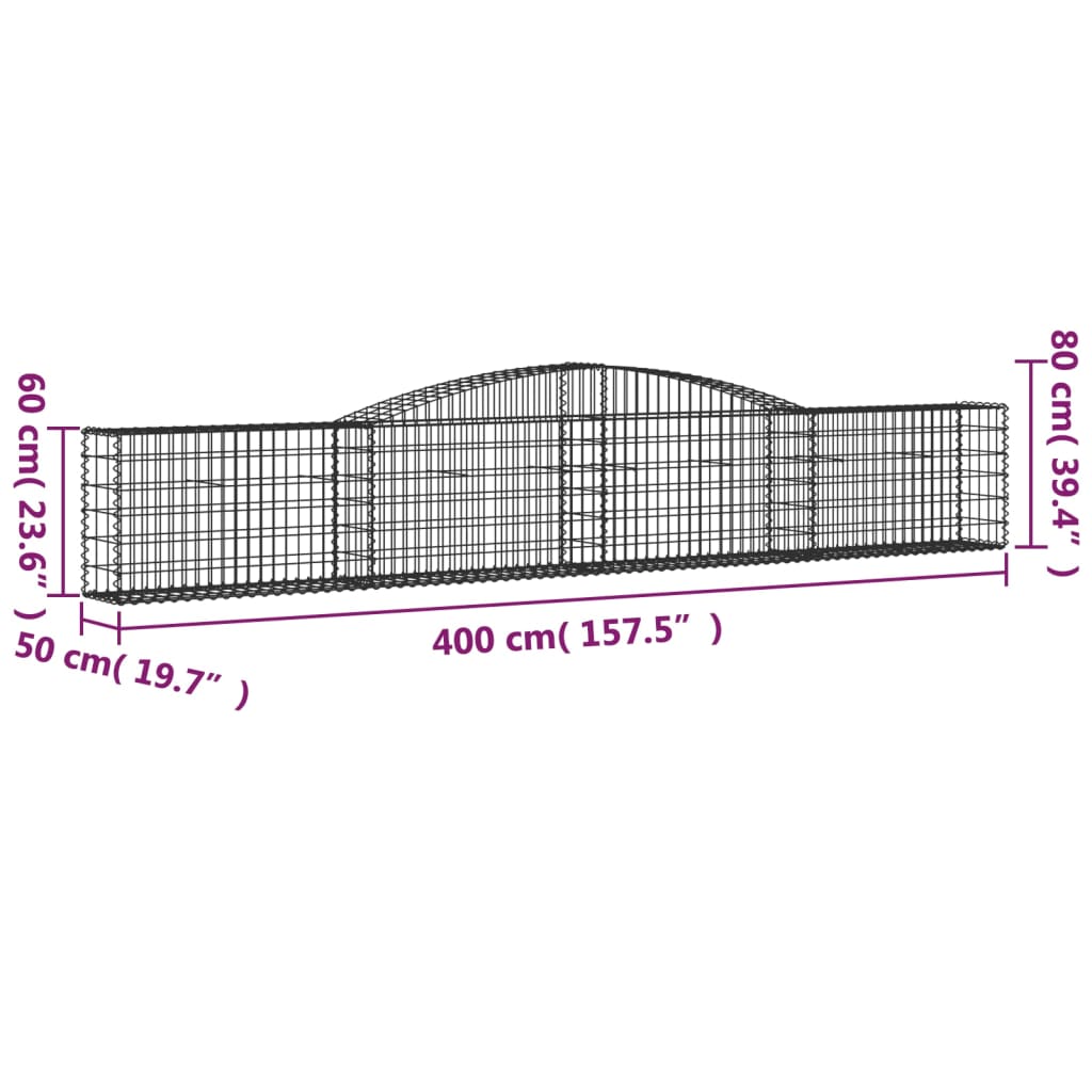 Coșuri gabion arcuite 4 buc, 400x50x60/80 cm, fier galvanizat