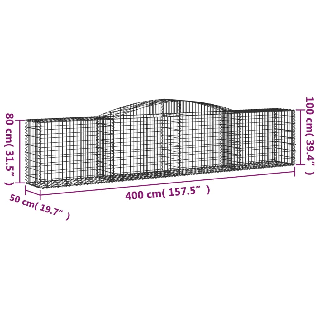 Coșuri gabion arcuite 3 buc, 400x50x80/100 cm, fier galvanizat