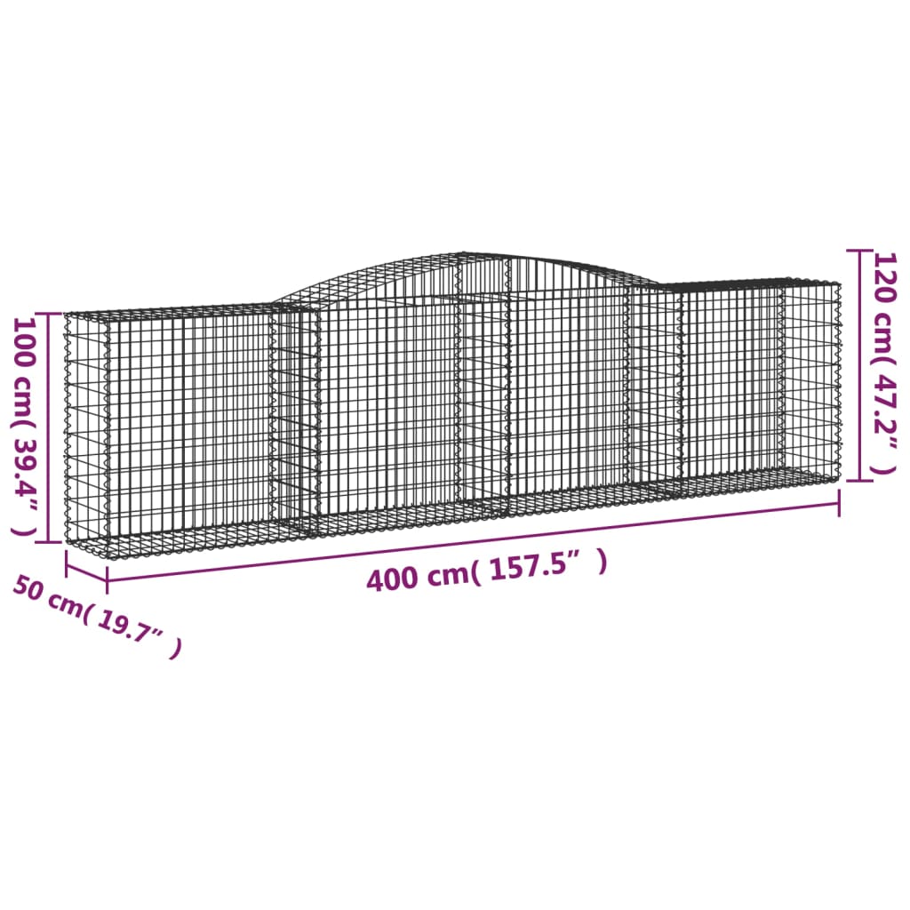 Coșuri gabion arcuite 2 buc, 400x50x100/120 cm fier galvanizat